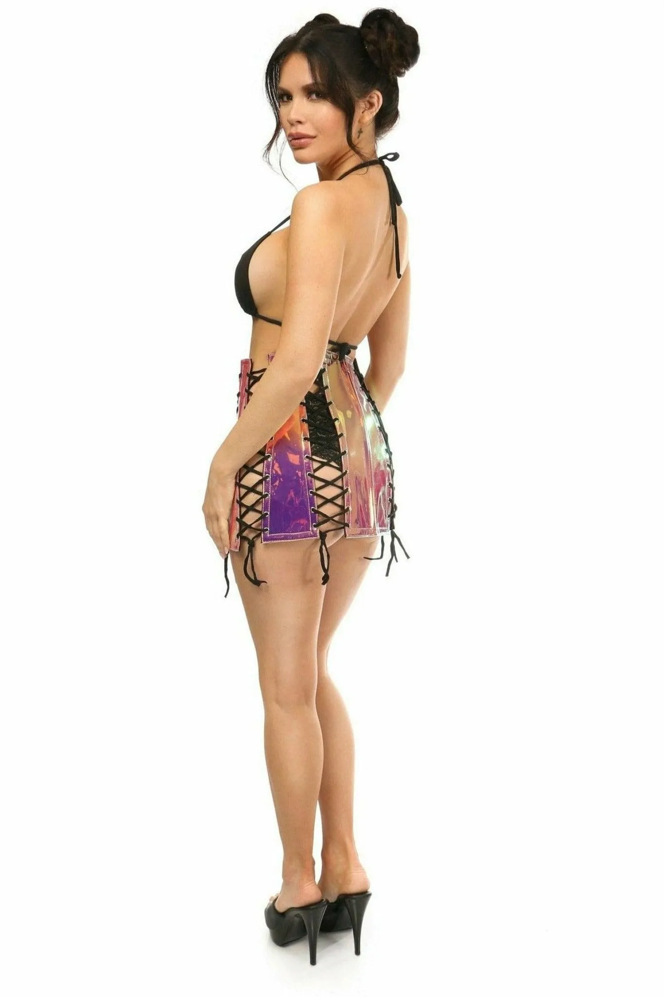Rainbow Gold Hologram Lace-Up Skirt