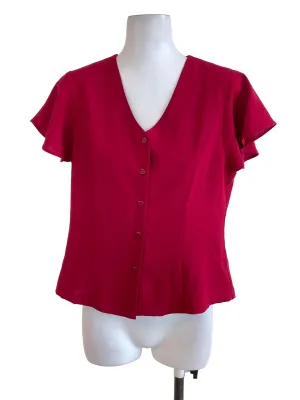 Red Butterfly Sleeves Button Up Top