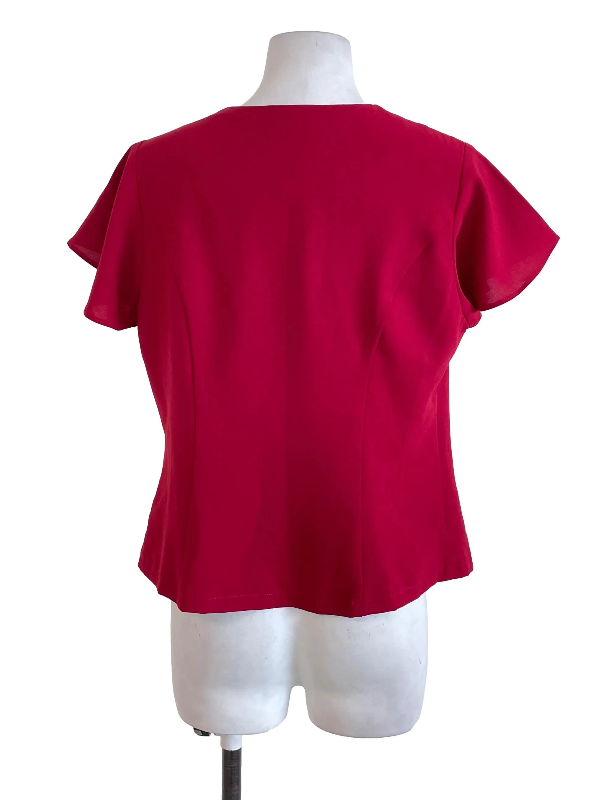 Red Butterfly Sleeves Button Up Top