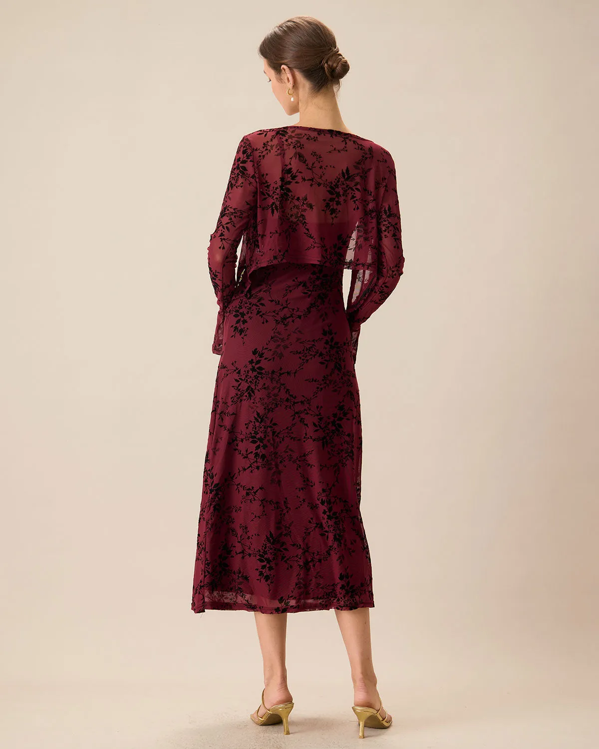 Red Floral Bodycon Slip Midi Dress