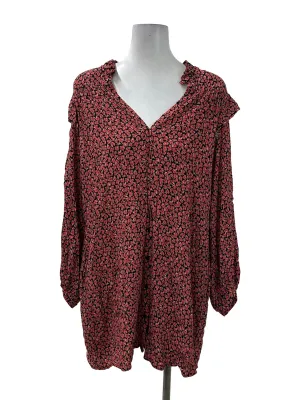 Red Floral Button Top