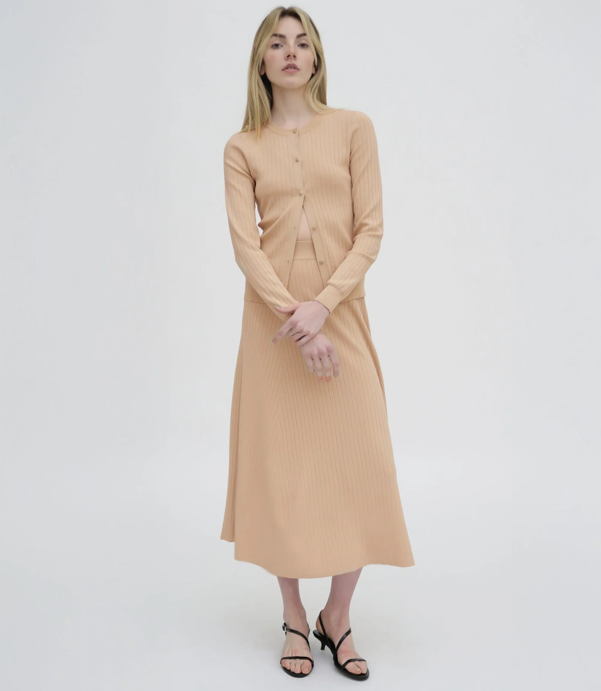 RIB FLARED SKIRT