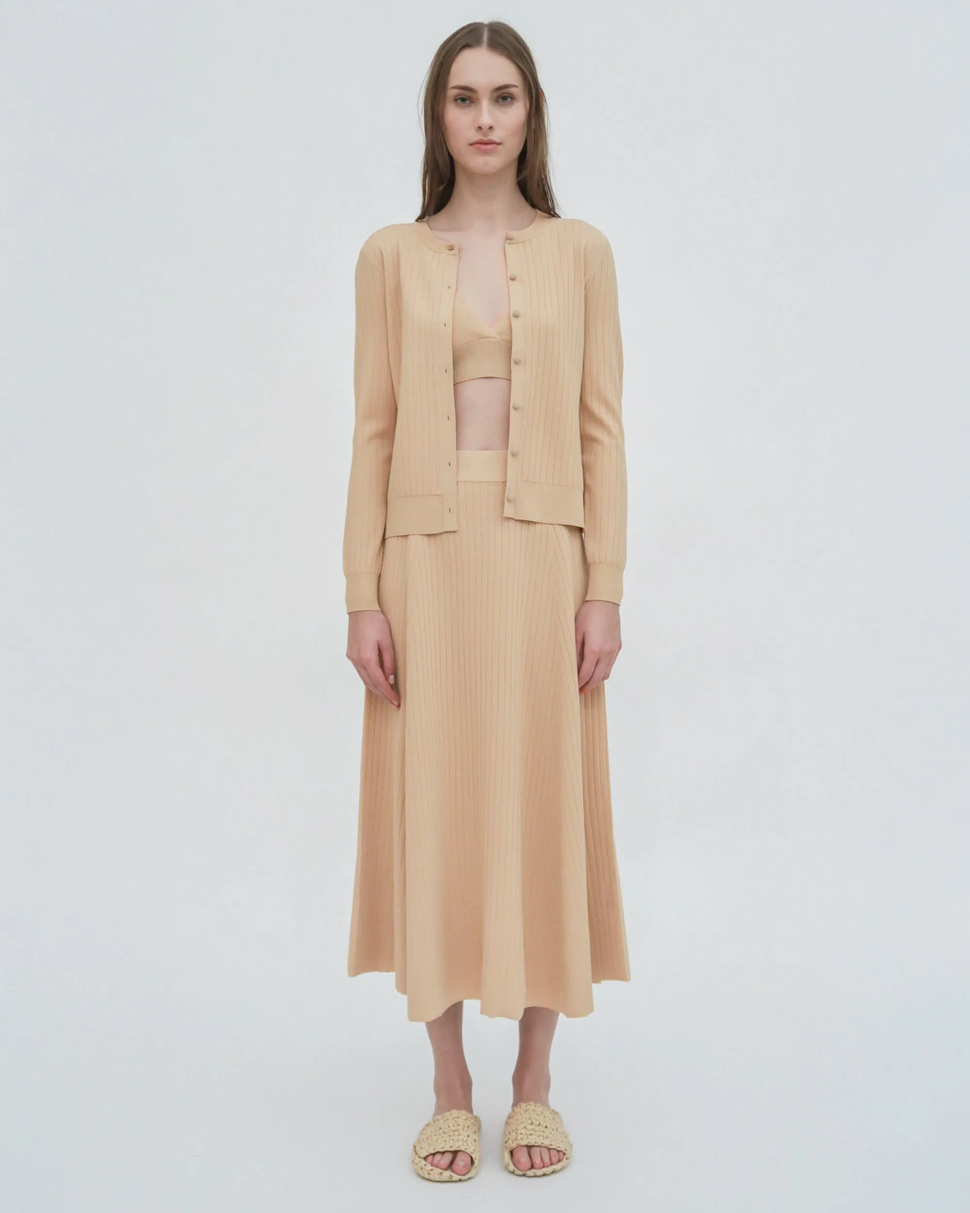 RIB FLARED SKIRT