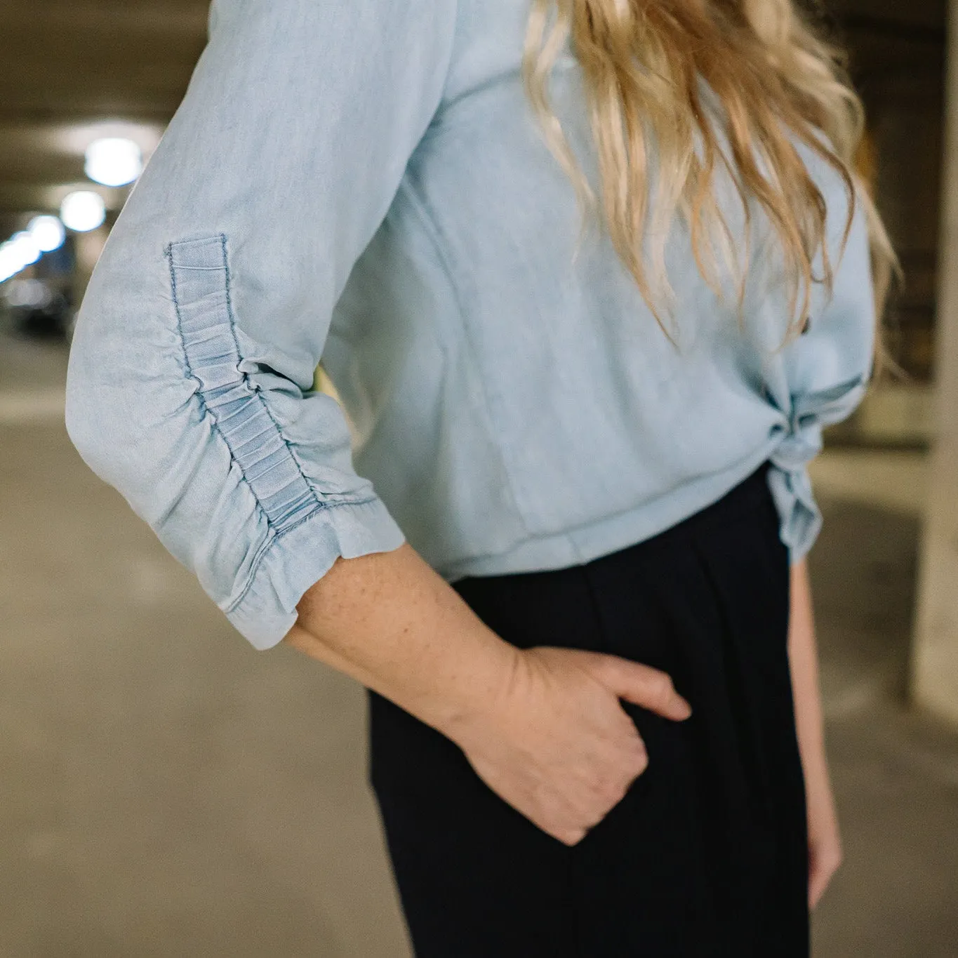 Riverside Tencel Ruched Sleeve Shirt