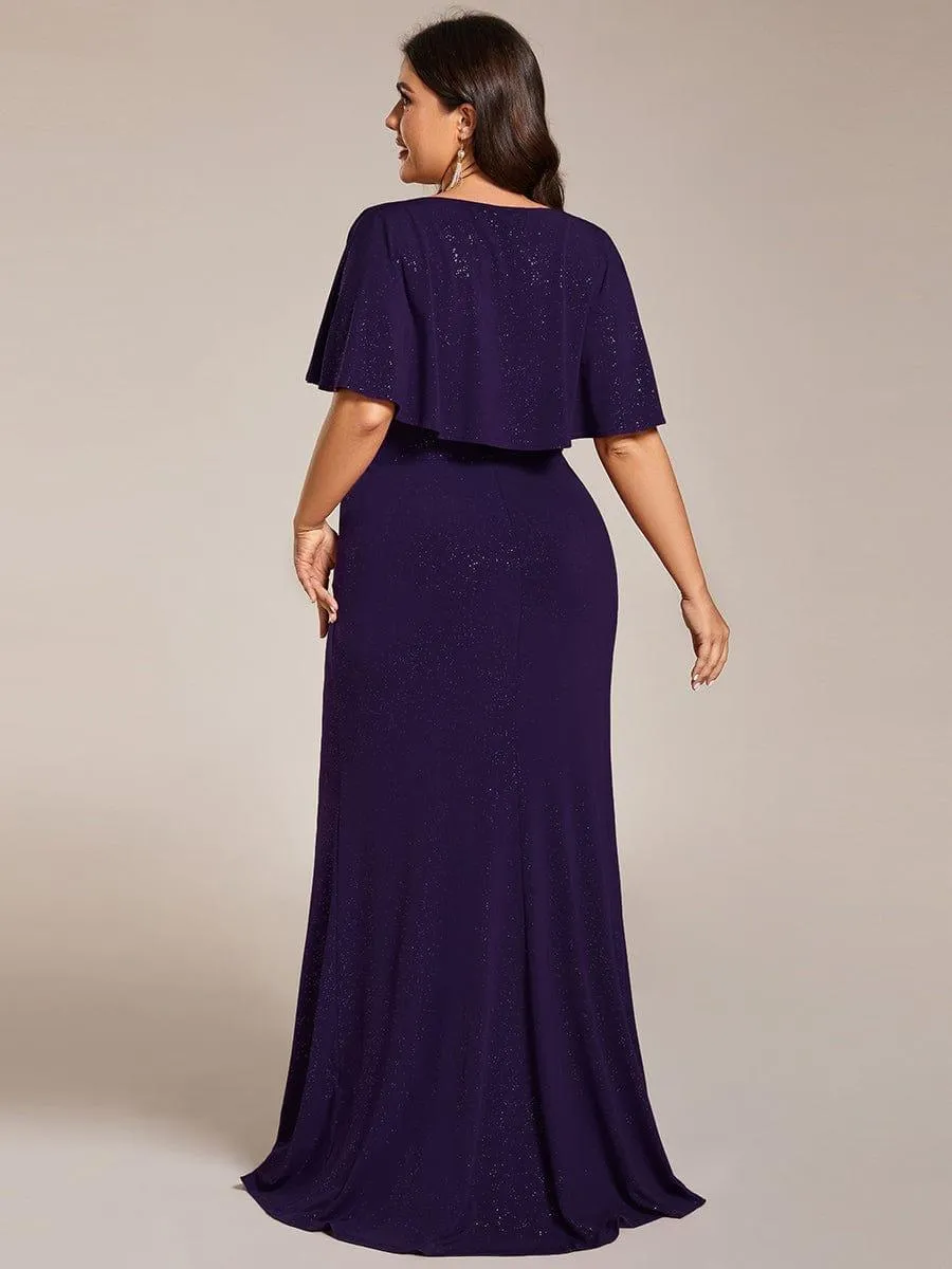 Robe de mère de la mariée à manches chauve-souris plissées et scintillantes