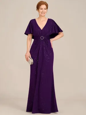 Robe de mère de la mariée à manches chauve-souris plissées et scintillantes