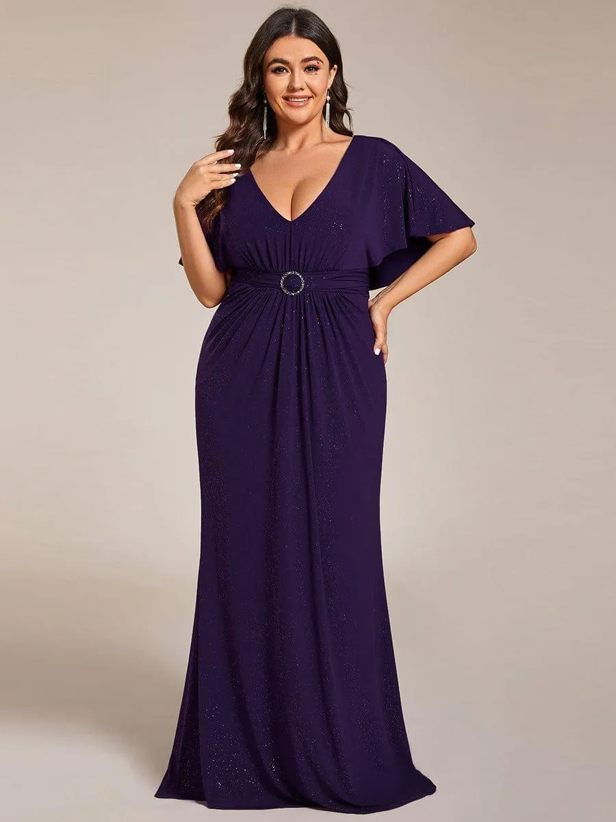 Robe de mère de la mariée à manches chauve-souris plissées et scintillantes