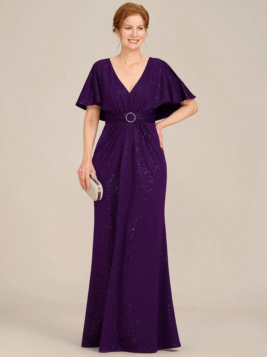 Robe de mère de la mariée à manches chauve-souris plissées et scintillantes
