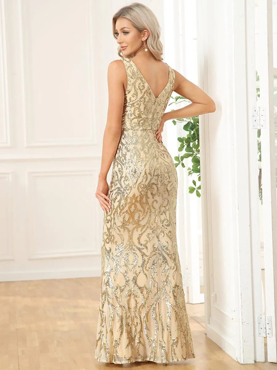 Robe de soirée Sequins moulante sans manches à encolure en V(Vente finale)