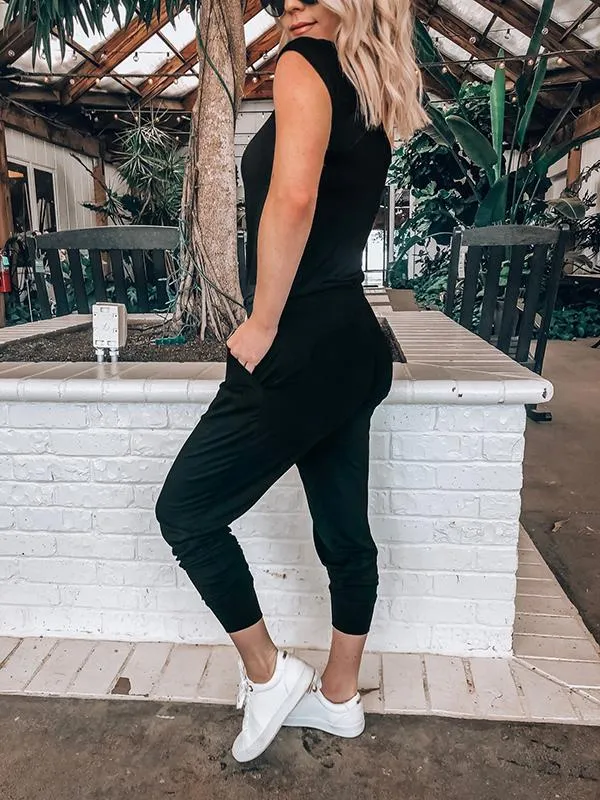 Romance Sleeved With Slanted Shoulder Athleisure Jumpsuits