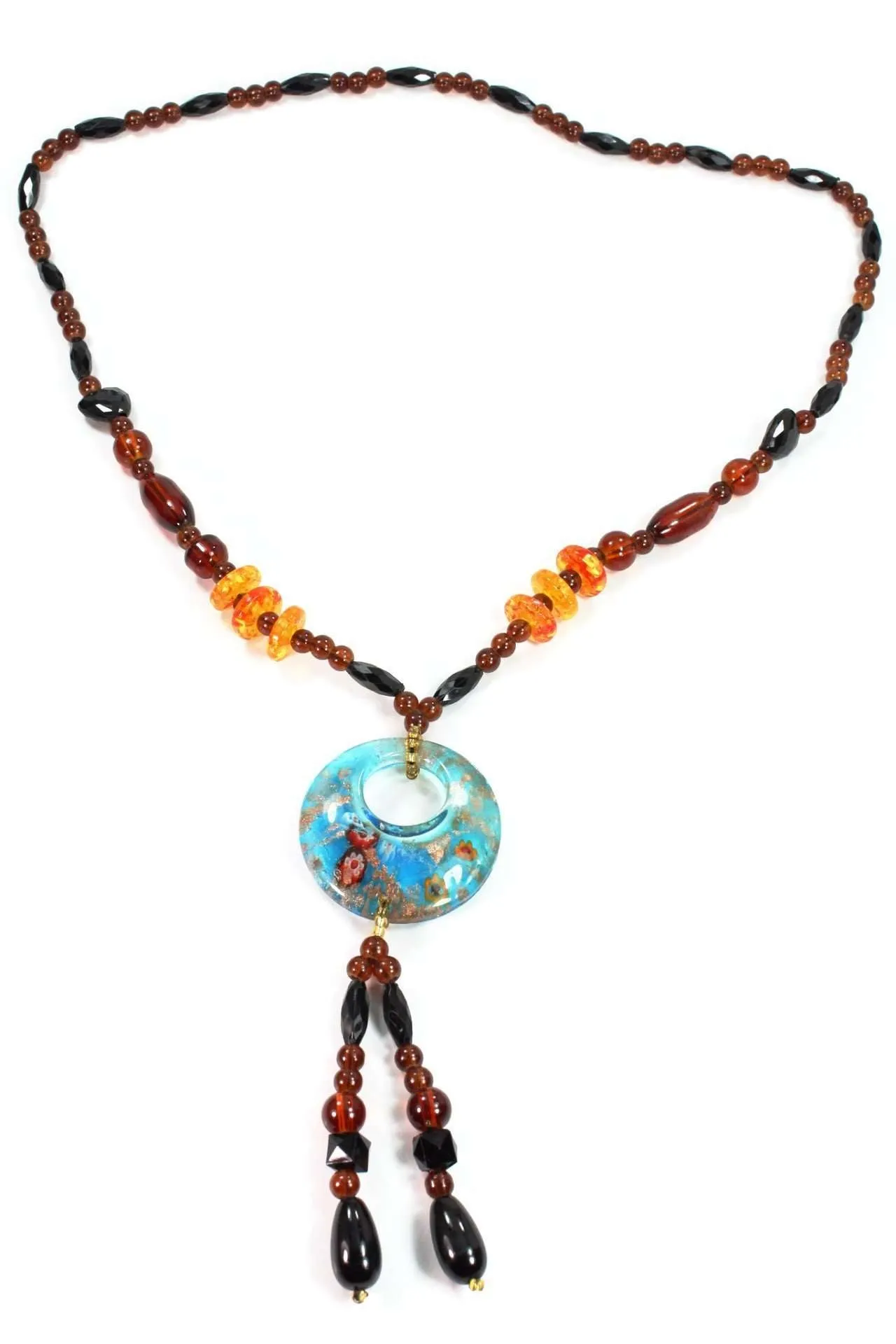 Round Pendant Gypsy Style Shimmer Necklace