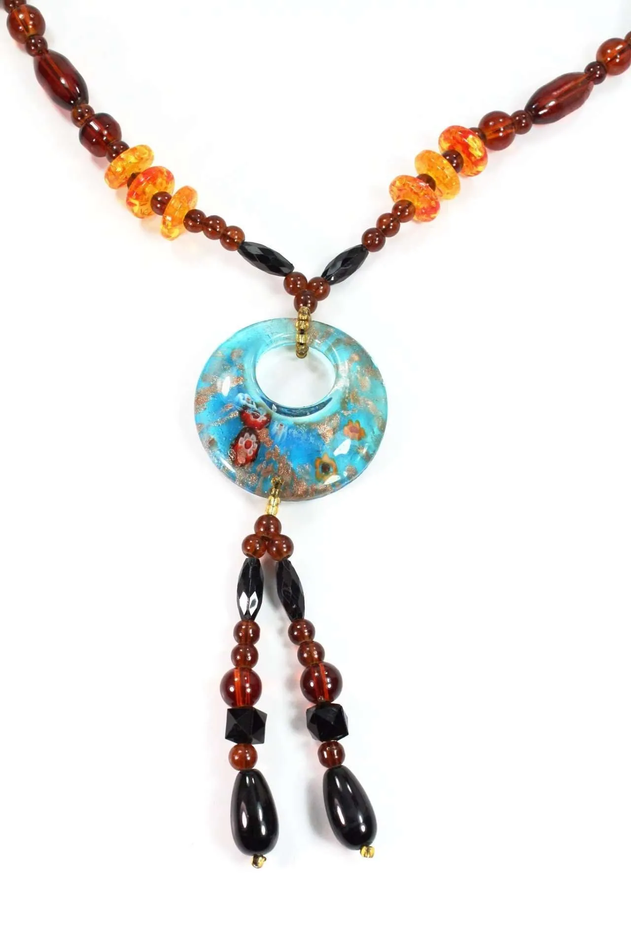 Round Pendant Gypsy Style Shimmer Necklace