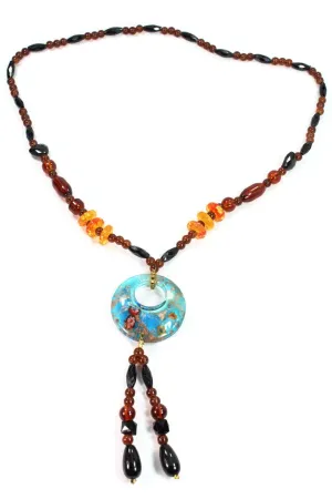 Round Pendant Gypsy Style Shimmer Necklace