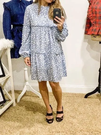 Ruffle Tier Blue Dotted Dress