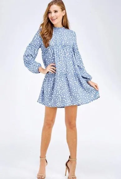 Ruffle Tier Blue Dotted Dress