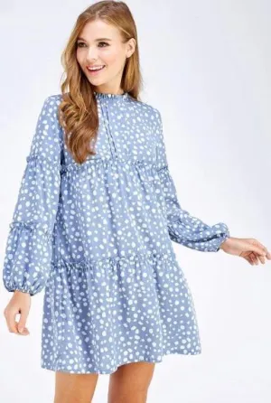 Ruffle Tier Blue Dotted Dress