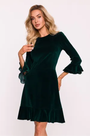 Ruffled Neckline A-Line Midi Dress
