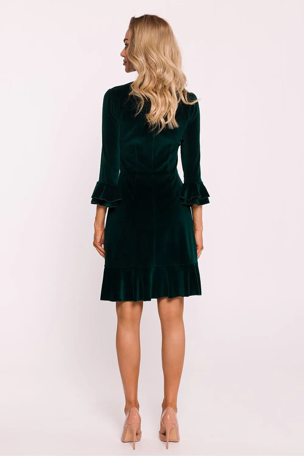 Ruffled Neckline A-Line Midi Dress