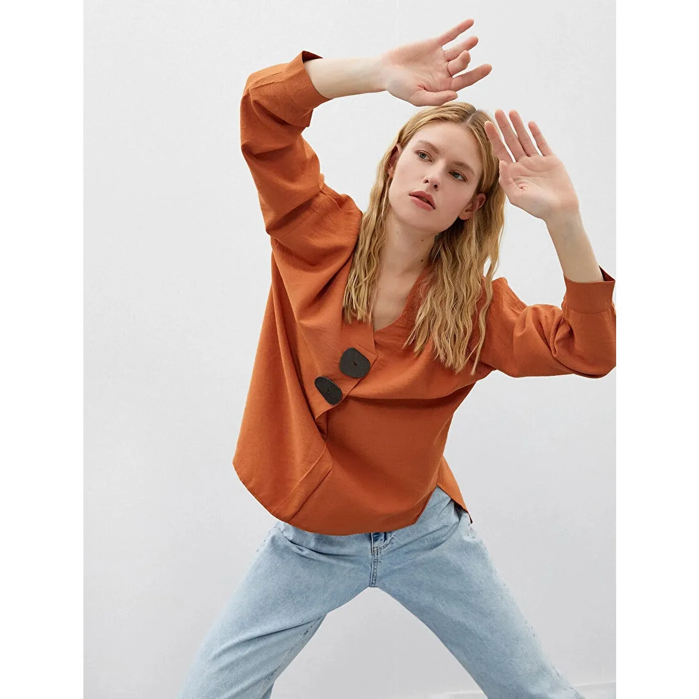 Rust Button Detailed Blouse