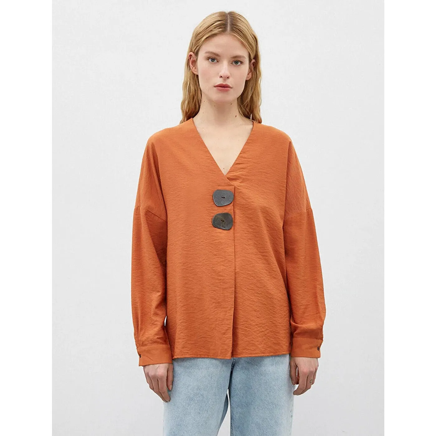 Rust Button Detailed Blouse