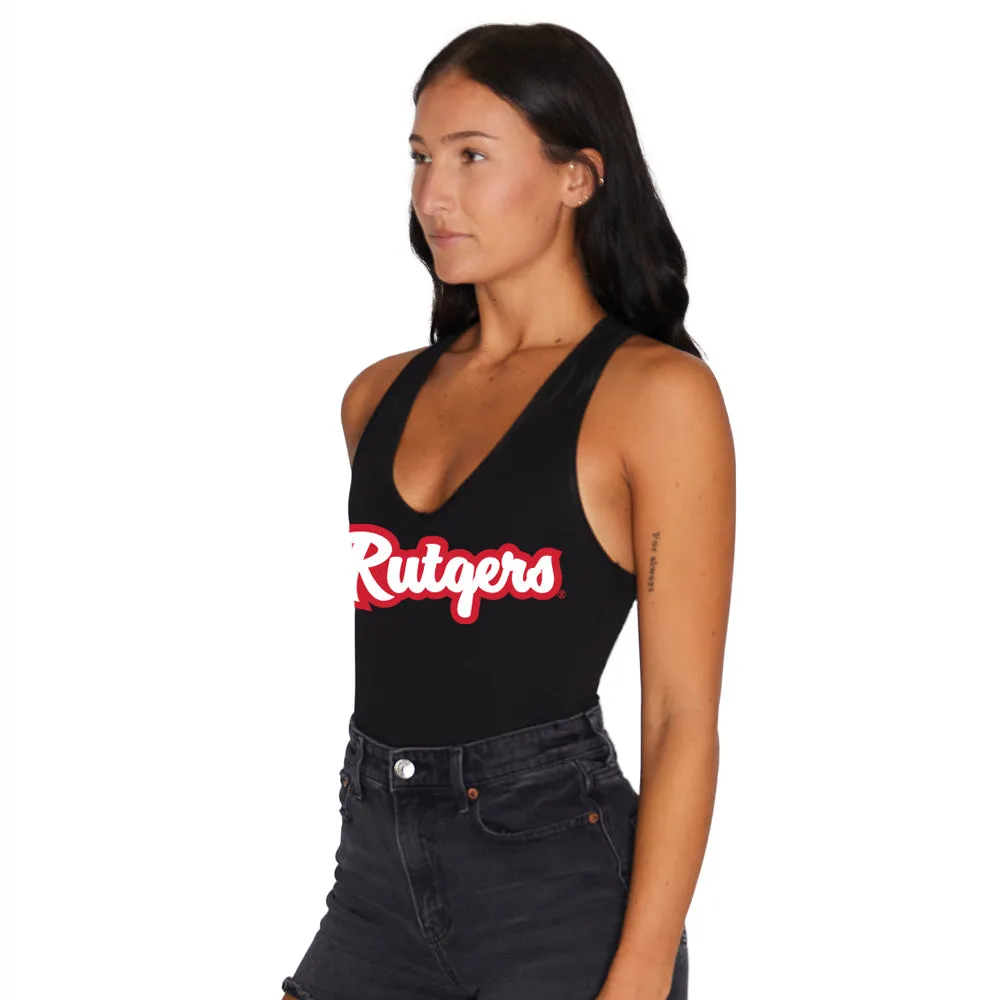 Rutgers Cursive Black Bodysuit