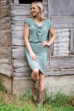 Sage Cowl Neck Bodycon Dress
