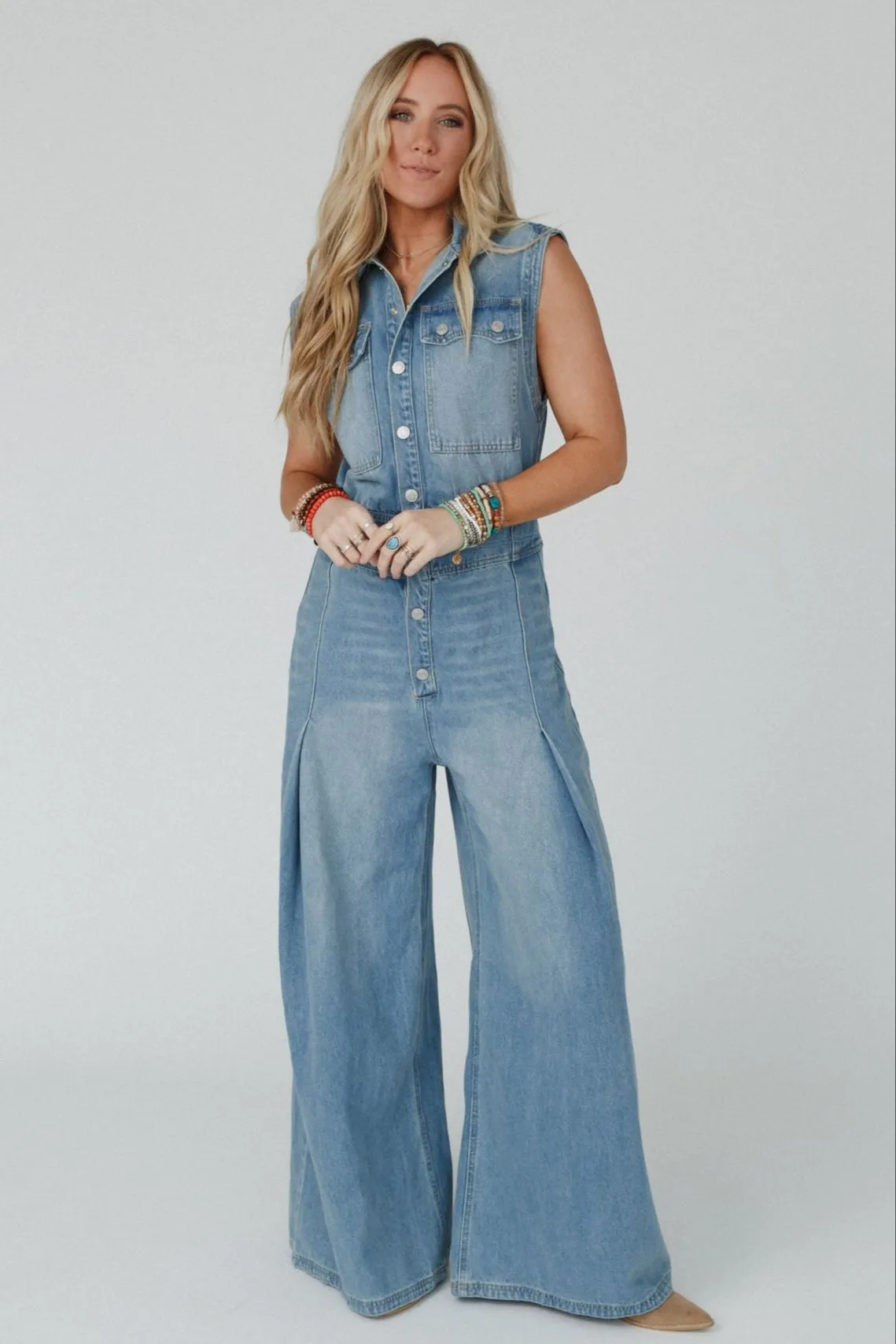 Sami Button Up Jumpsuit - Light Denim