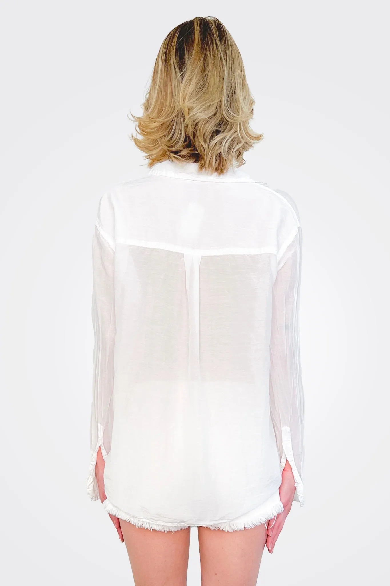 Semi Sheer Button Down Shirt - White