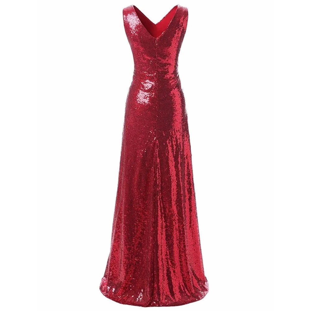 Sequin Bridesmaid Dress Sleeveless Long Maxi Evening Prom Dresses
