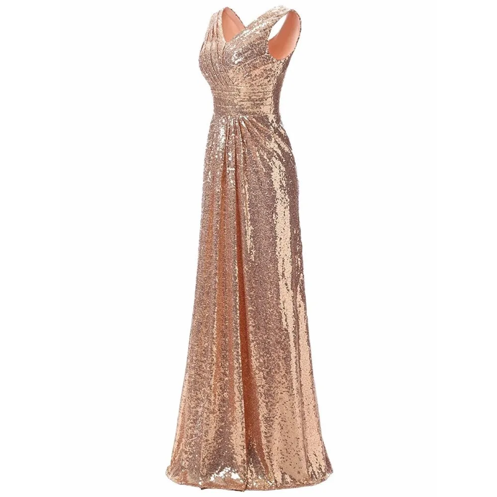 Sequin Bridesmaid Dress Sleeveless Long Maxi Evening Prom Dresses
