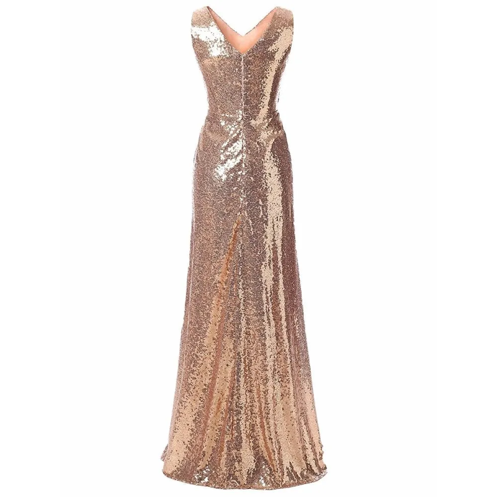 Sequin Bridesmaid Dress Sleeveless Long Maxi Evening Prom Dresses
