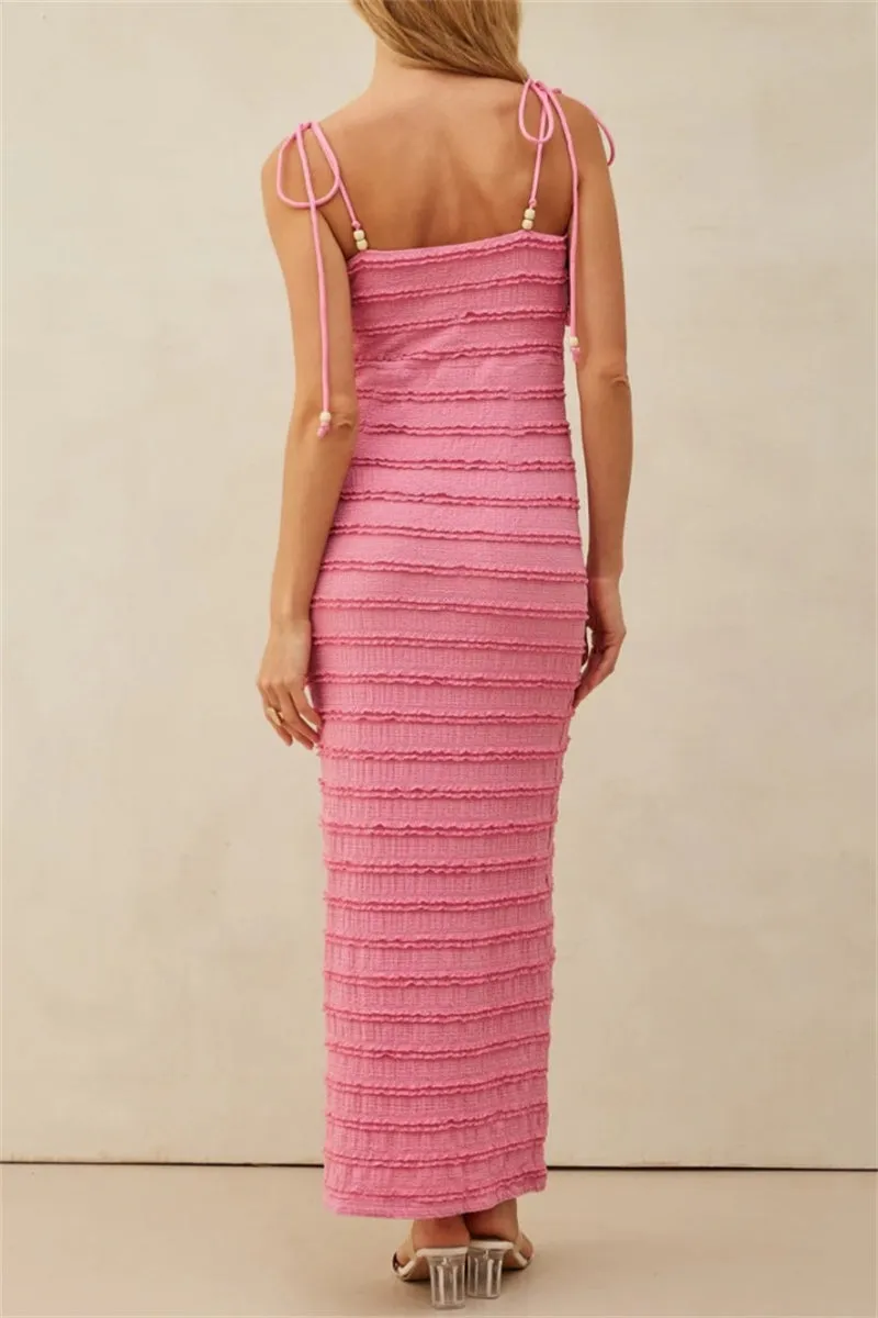 Sexy Casual Backless Belted Spaghetti Strap Long Dresses