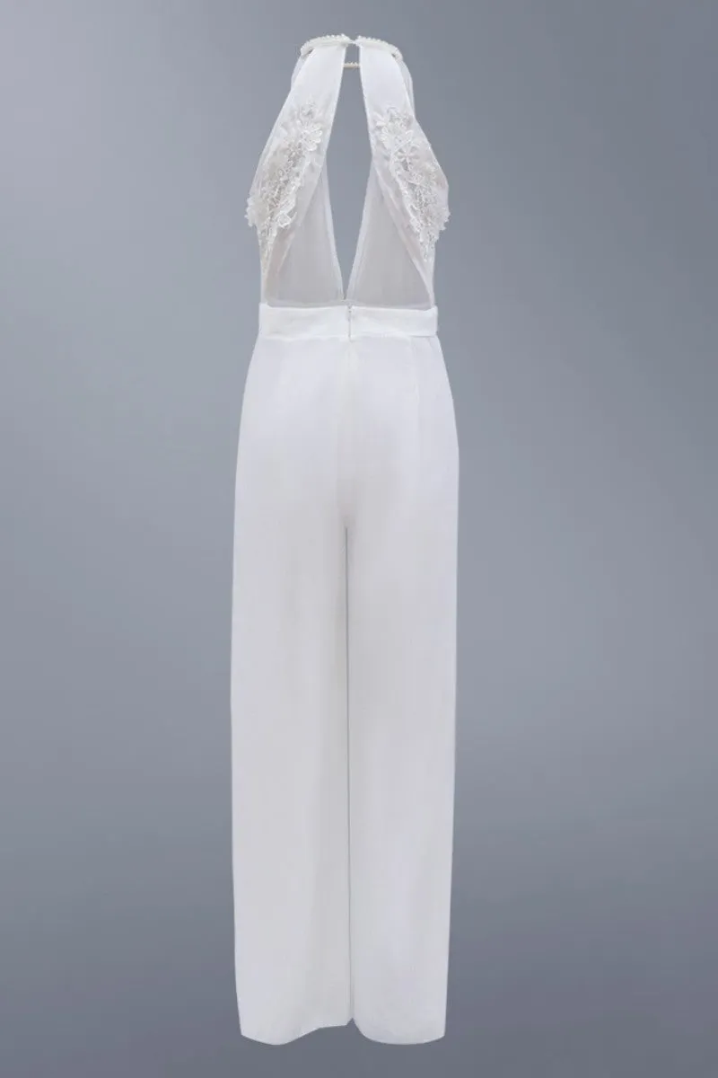 Sexy Casual Solid Hollowed Out Patchwork Backless O Neck Regular Jumpsuits