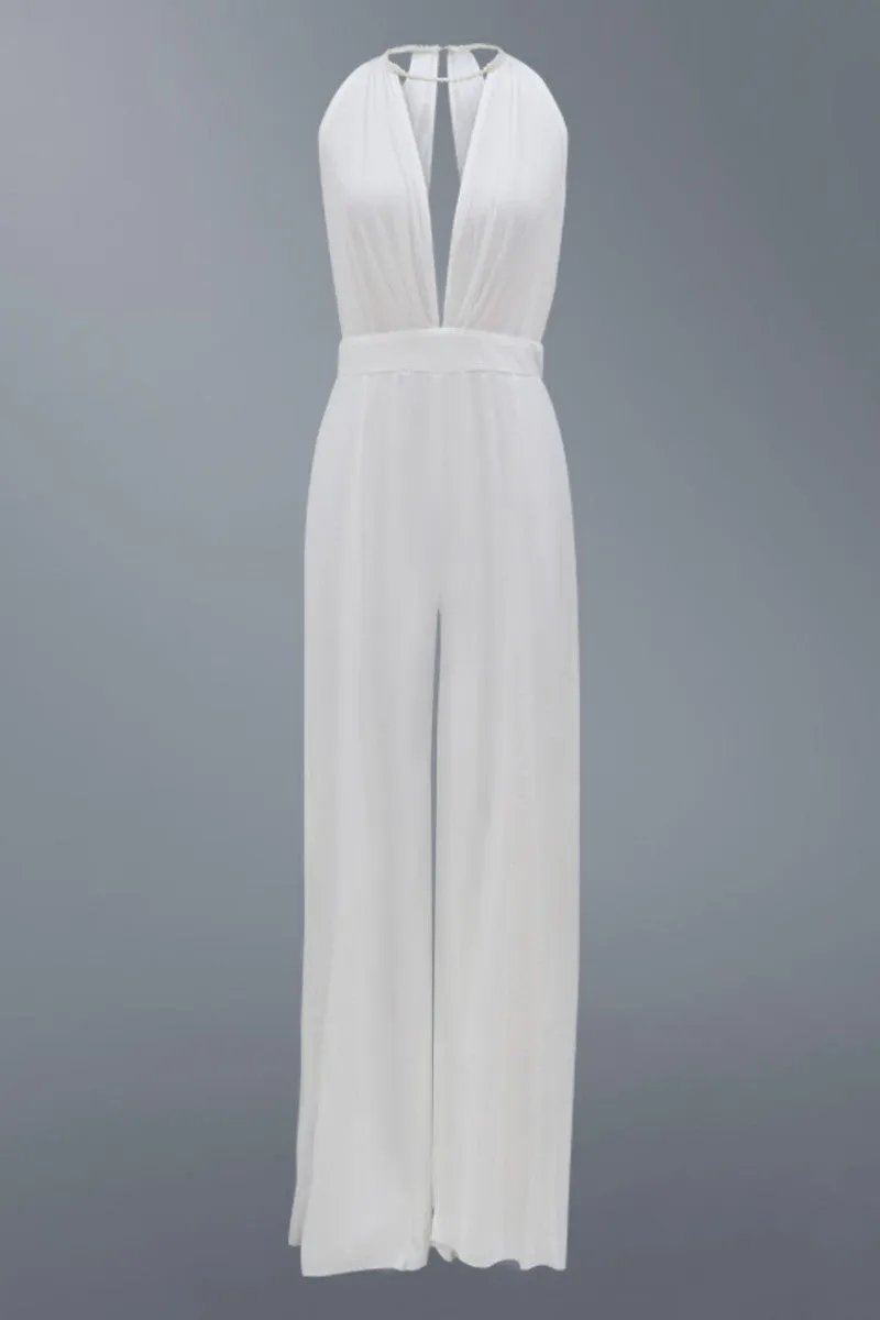 Sexy Casual Solid Hollowed Out Patchwork Backless O Neck Regular Jumpsuits