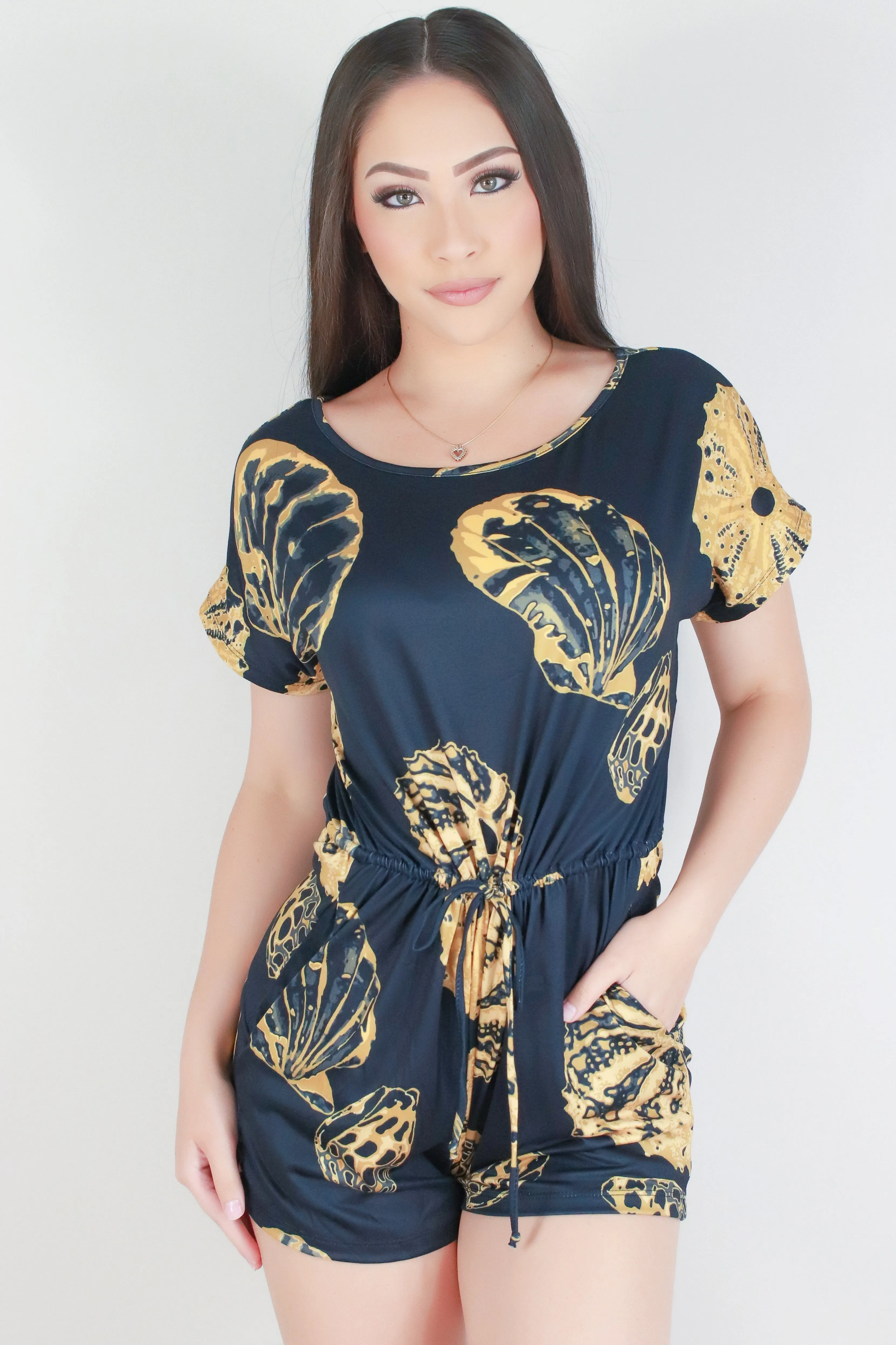 SHELL TIE WAIST ROMPER