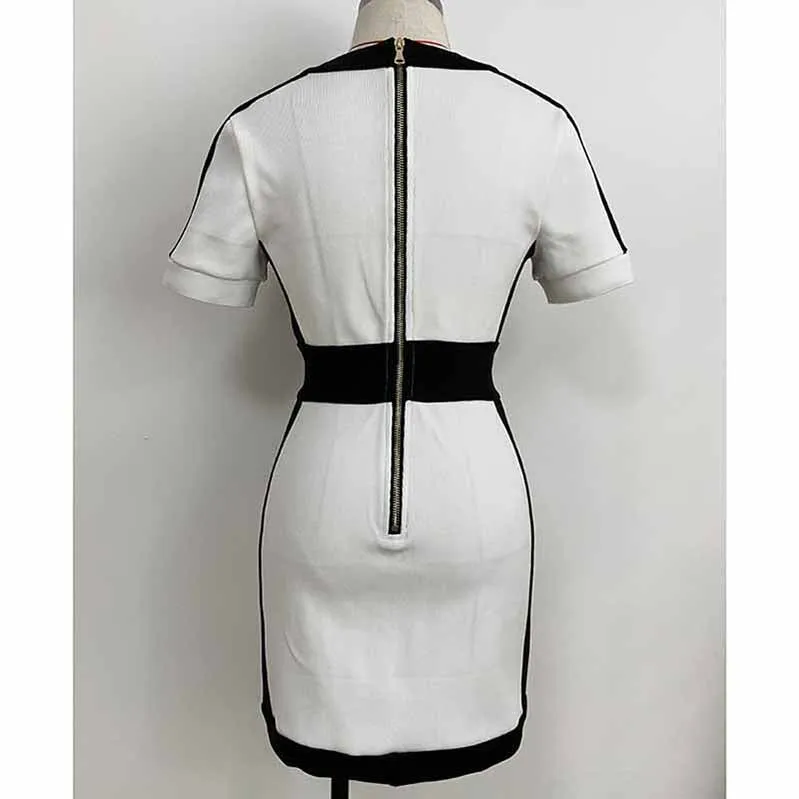 Short Sleeve V Neck Colorblock Bodycon Mini Dress