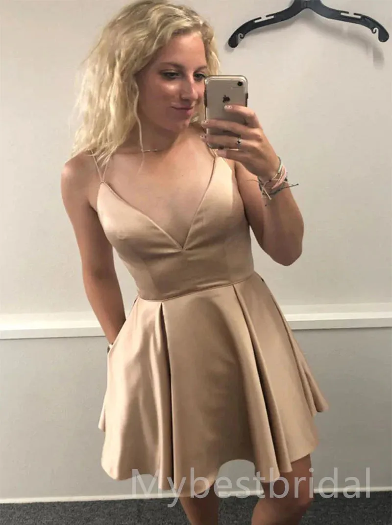 Simple V-neck Sleeveless A-line Short Mini Homecoming Dress,  HDS0128