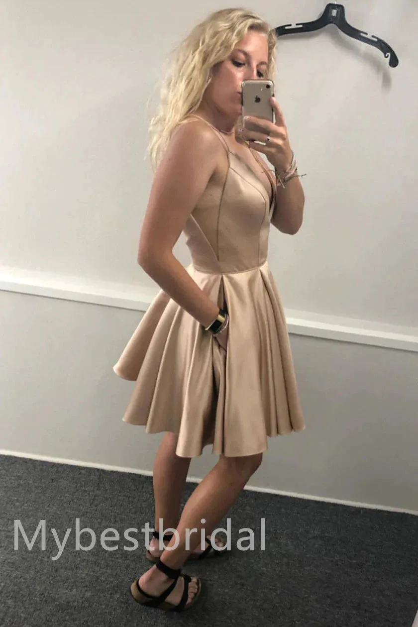 Simple V-neck Sleeveless A-line Short Mini Homecoming Dress,  HDS0128