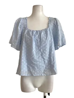 Sky Blue Dotted Square Neck Top