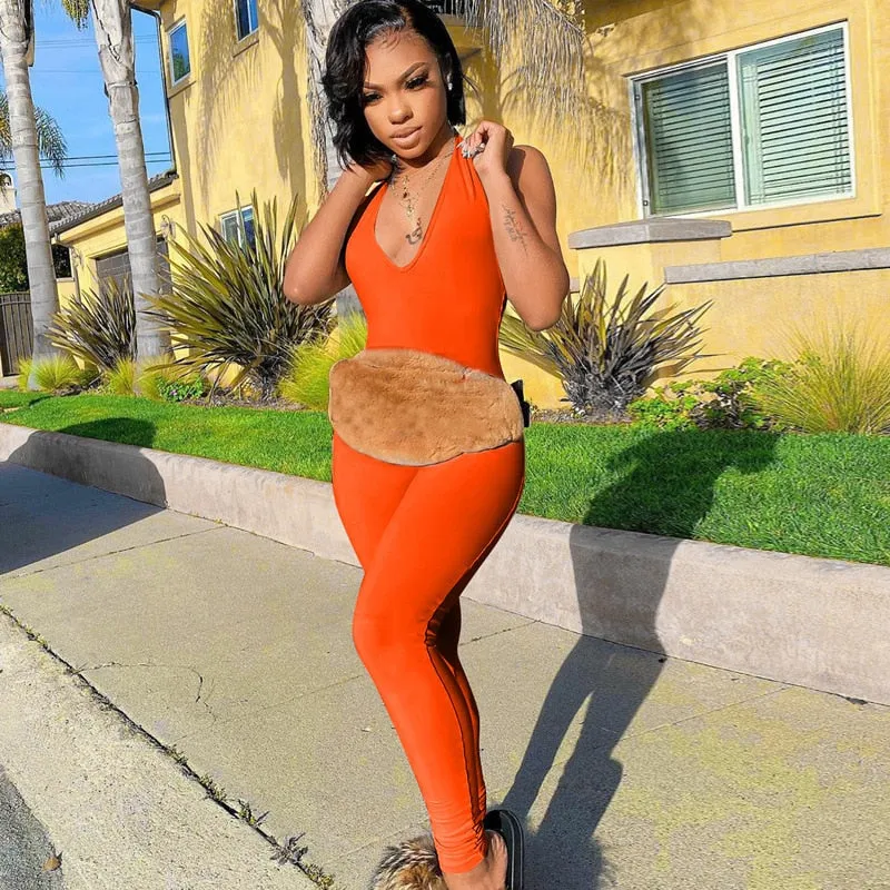Solid Bodycon Halter Long Jumpsuits