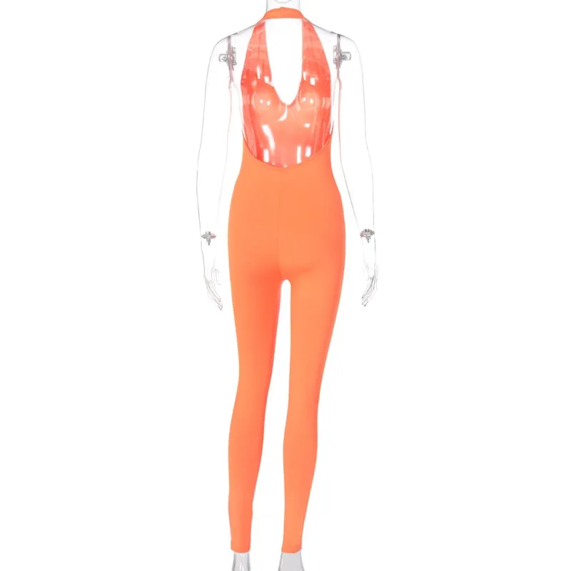 Solid Bodycon Halter Long Jumpsuits