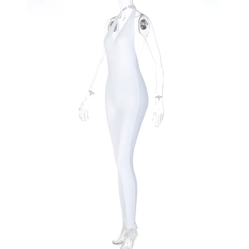 Solid Bodycon Halter Long Jumpsuits