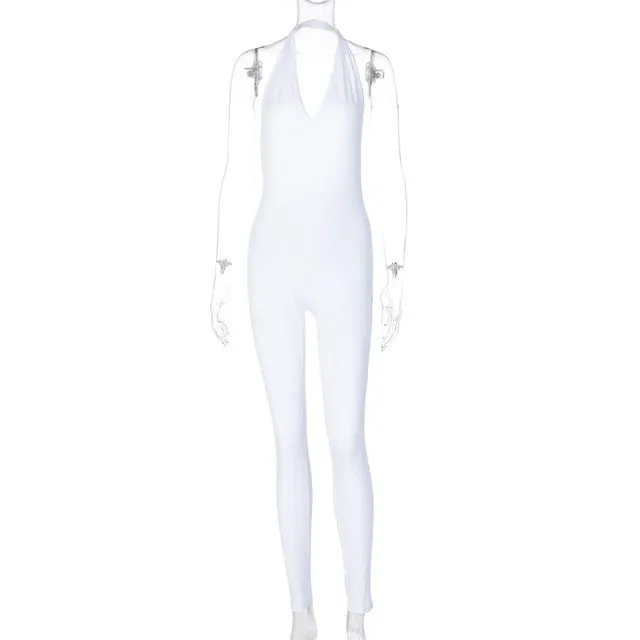 Solid Bodycon Halter Long Jumpsuits