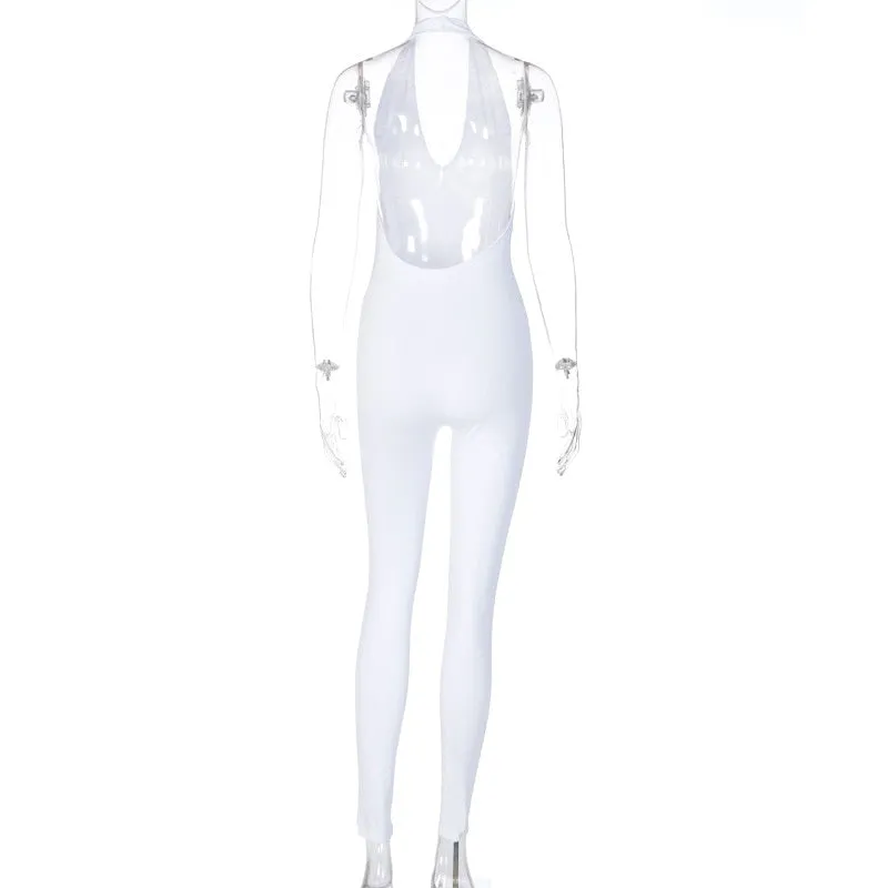 Solid Bodycon Halter Long Jumpsuits