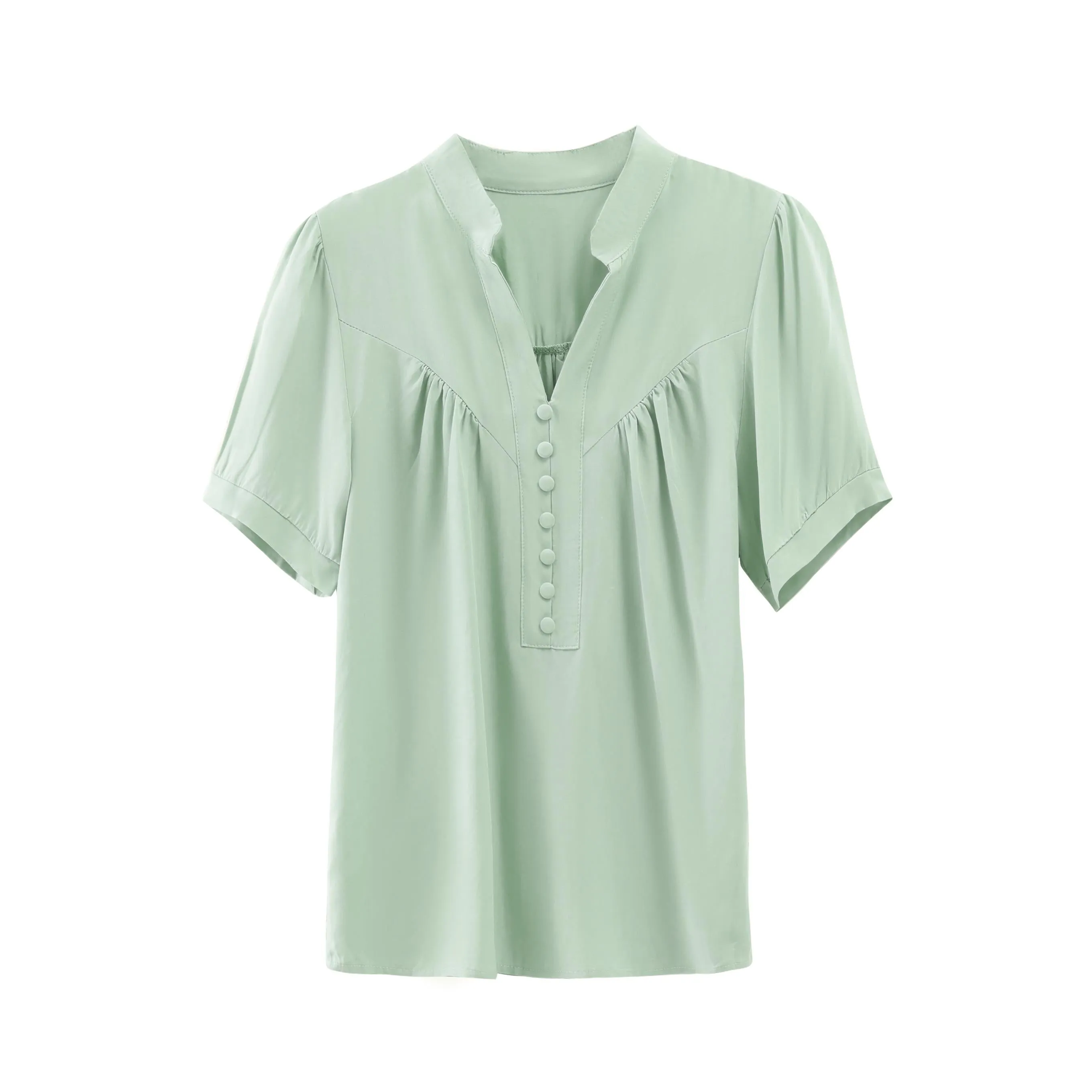 Solid Chiffon Blouse for Women Featuring Chic Button Decoration