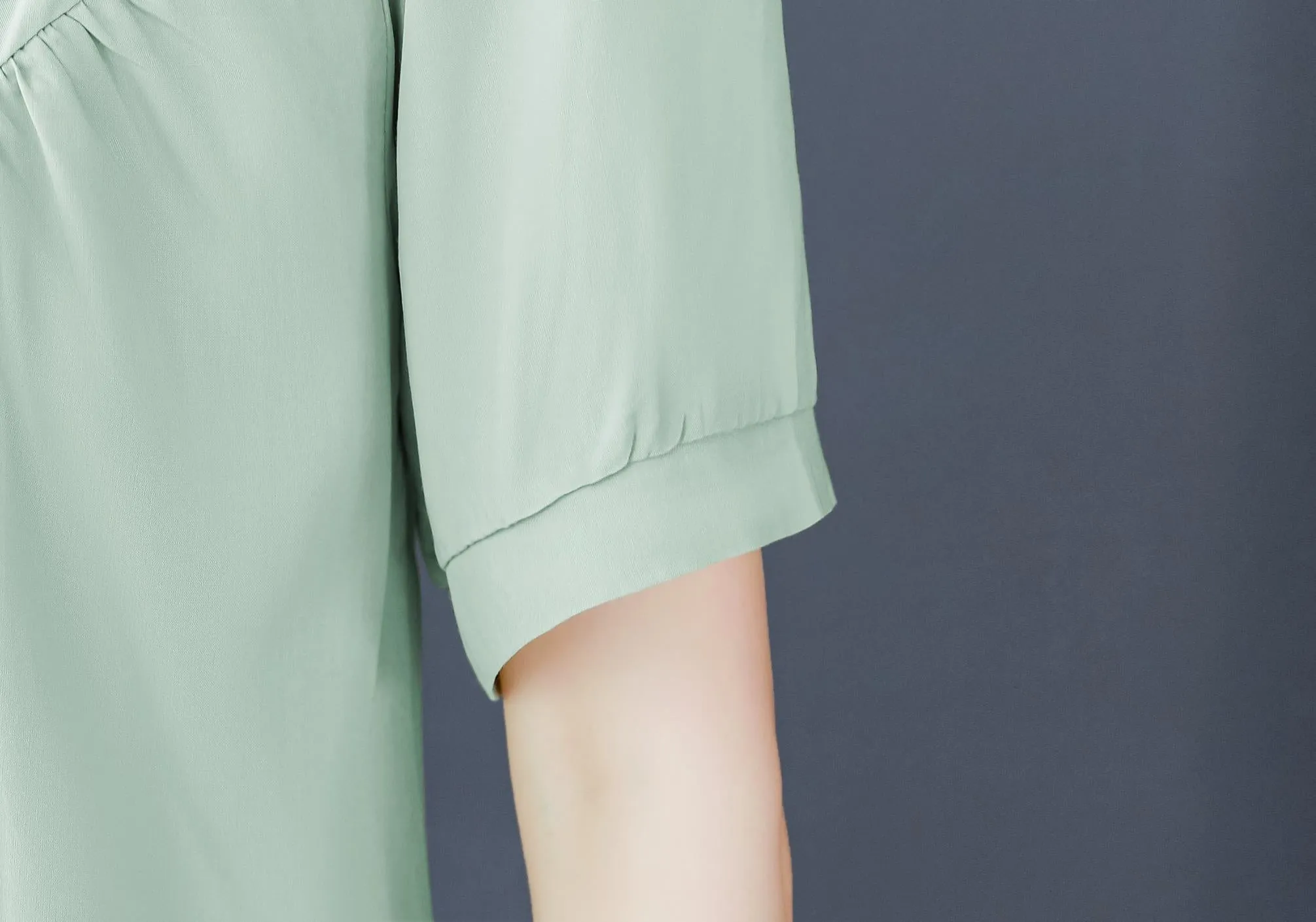 Solid Chiffon Blouse for Women Featuring Chic Button Decoration