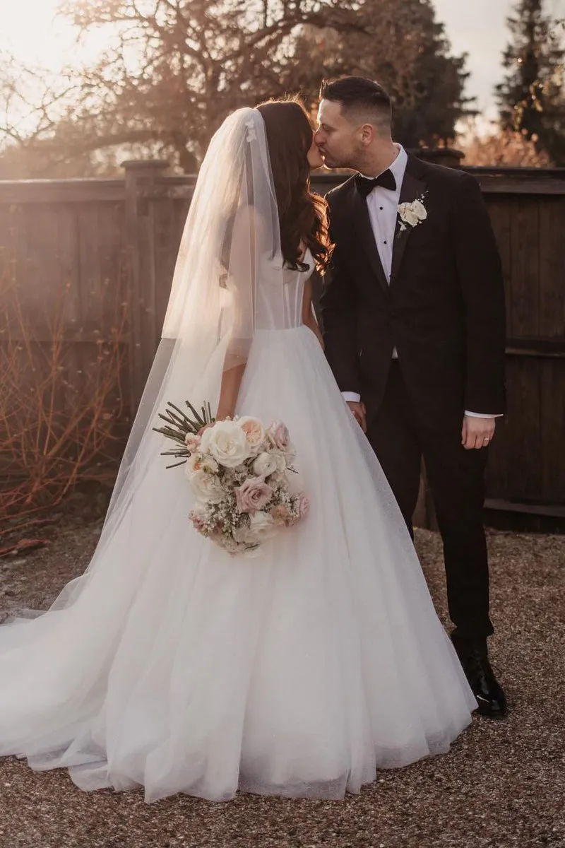 Sparkly A-Line Glitter Tulle Sweetheart Wedding Dresses