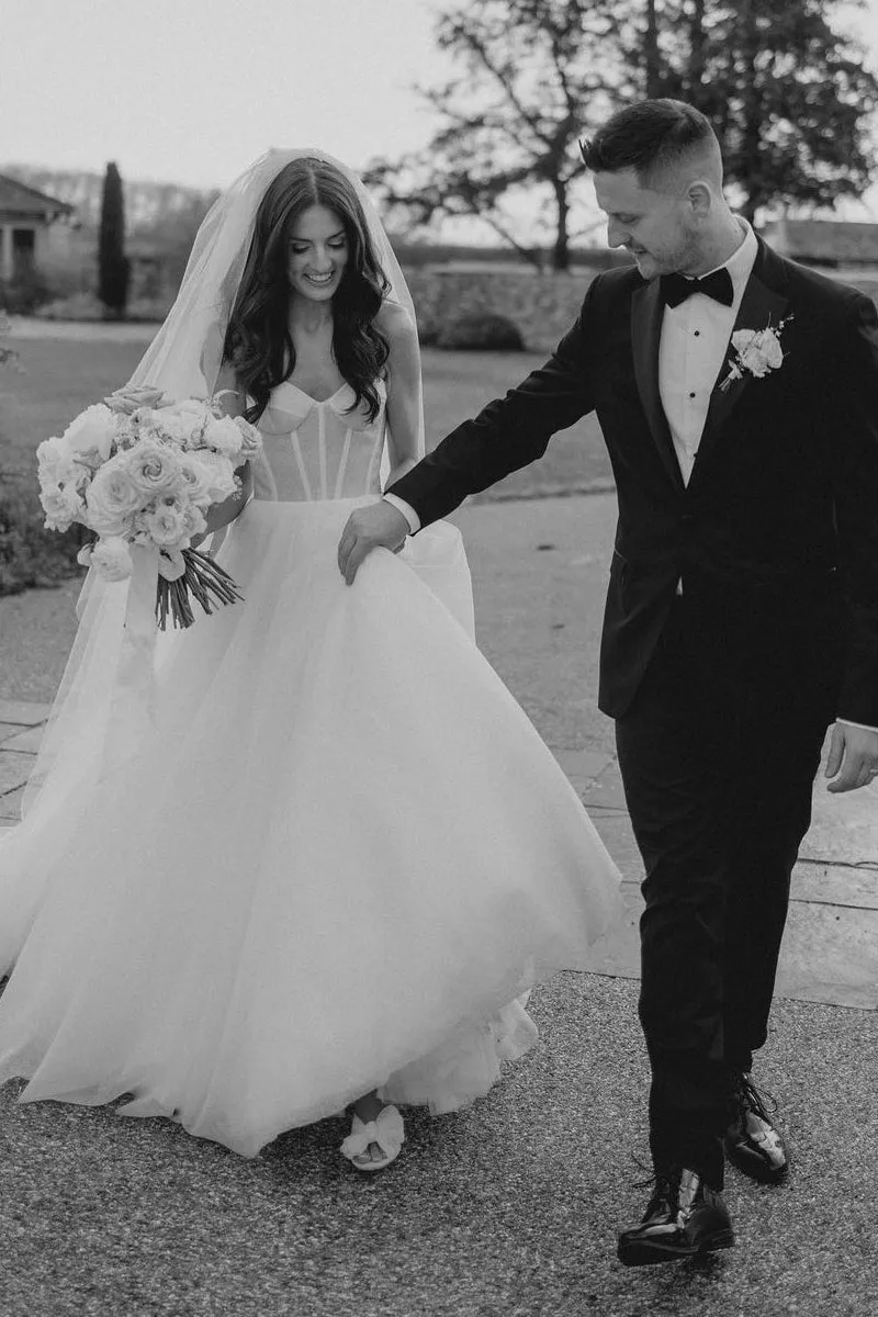 Sparkly A-Line Glitter Tulle Sweetheart Wedding Dresses