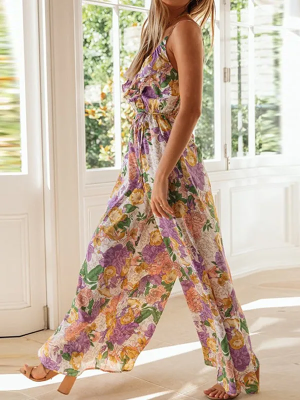 Surplice Ruffle Neck Print Cami Jumpsuit
