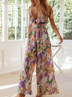 Surplice Ruffle Neck Print Cami Jumpsuit